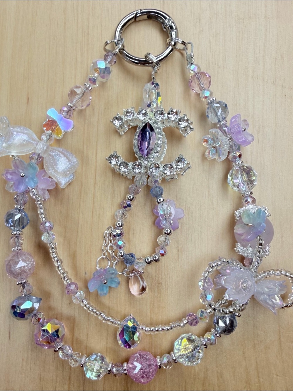 Stunning Handmade Lavender Floral Phone Chain or Bag Charm
